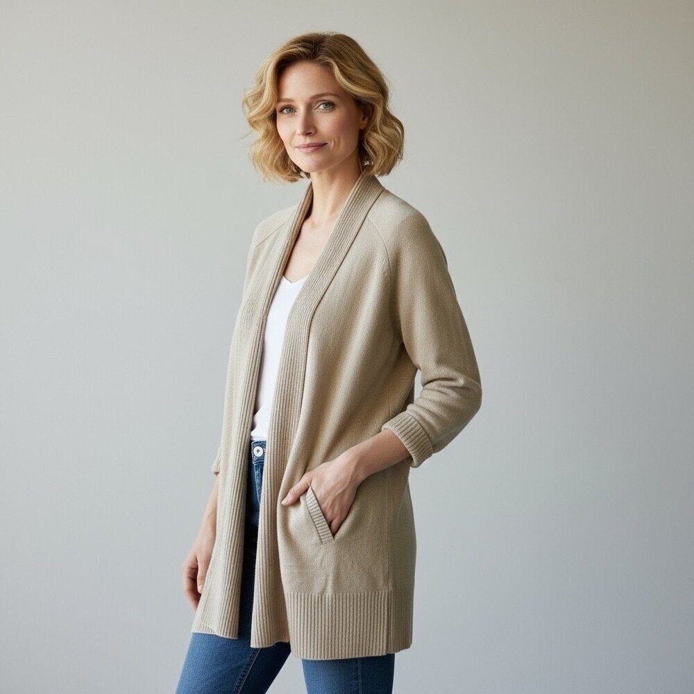 Banana Republic 100% Cashmere Leila Open Front Cardigan Beige Women's Size XXL